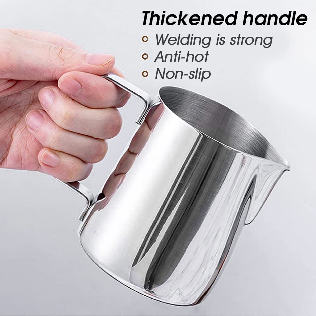 HASTHIP 20oz Milk Frothing Pitcher with Scale Stainless Steel Espresso Milk Frothing Pitchers for Cappuccino Barista Steam Pitchers Milk Jug Cup with Decorating Pen Latte Art HASTHIP 20oz Milk Frothing Pitcher with Scale Stainless Steel Espresso Milk Frothing Pitchers for Cappuccino Barista Steam Pitchers Milk Jug Cup with Decorating Pen Latte Art